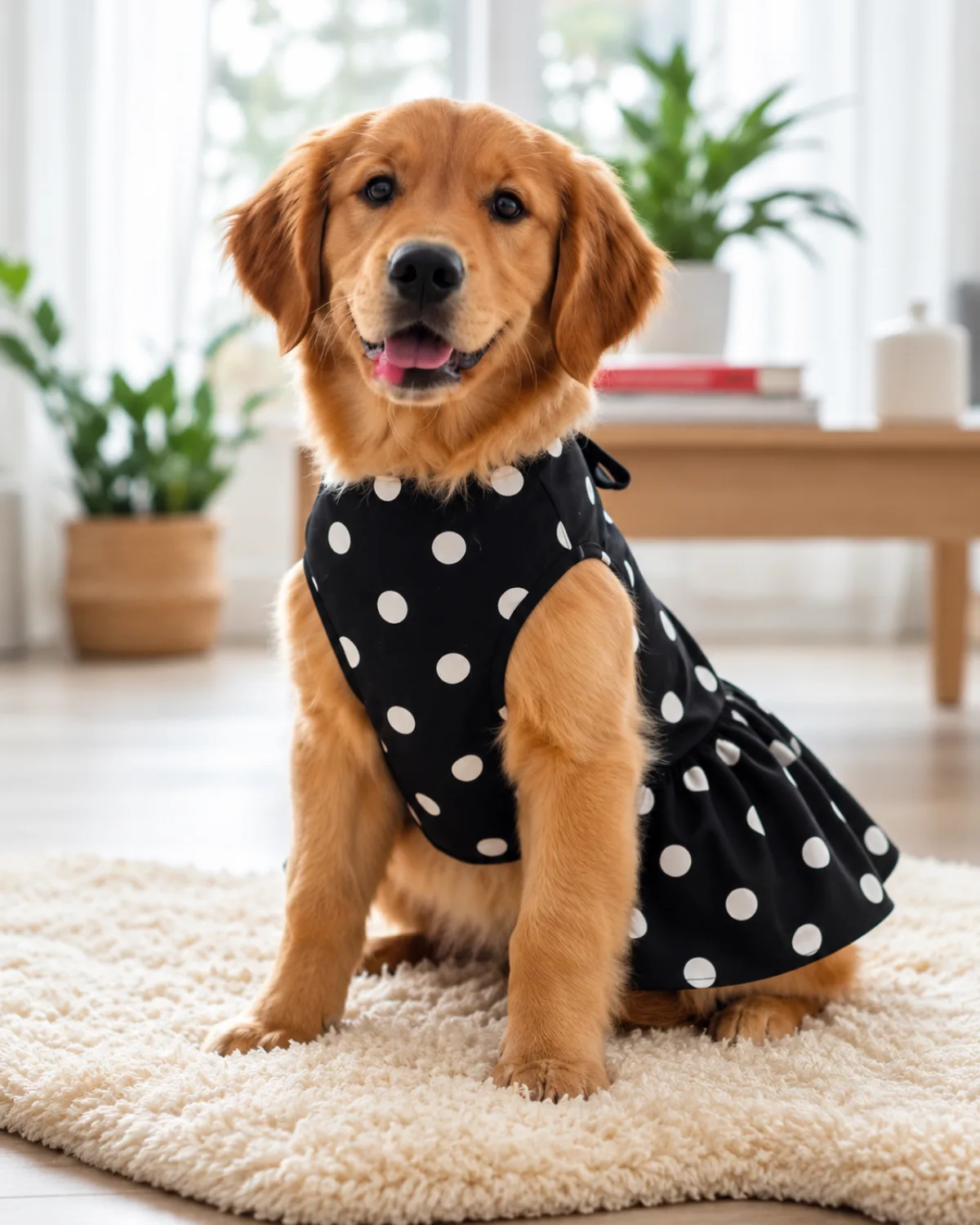 Dog wearing the Polka Pupcake Dress